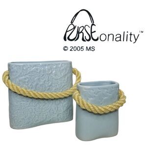 2005 Purseonality Light‎ Blue Ceramic Purse Rope Handle Planter Set of 2